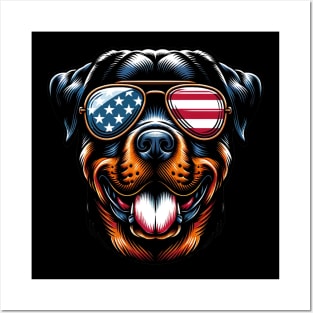 Rottweiler Patriotic Sunglasses American Flag 4th of July Posters and Art